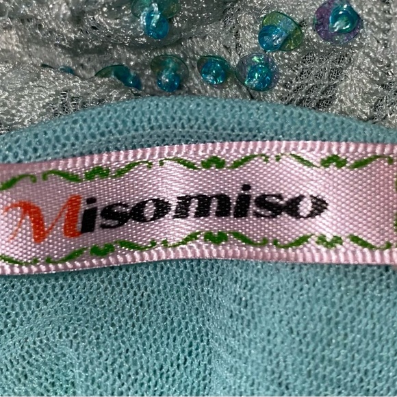 MISOMISO silk tiered sequence beaded tank top flowy floral scalloped NEW size L - Picture 7 of 10